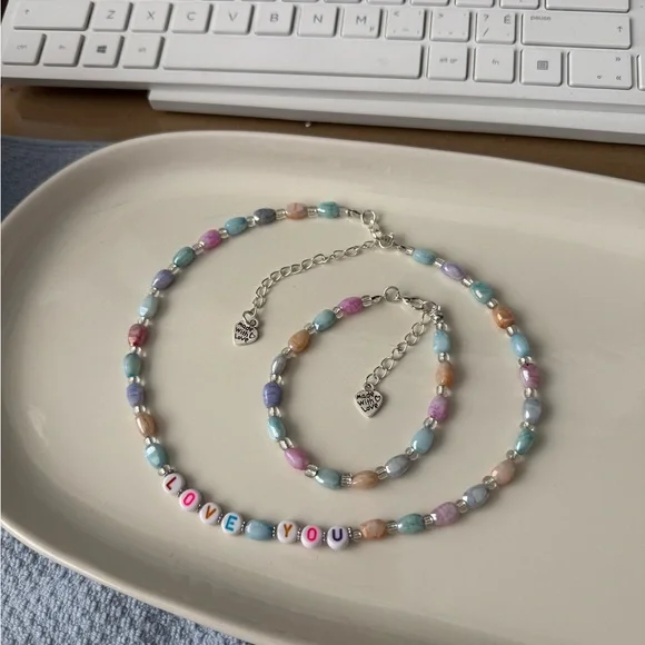 Pink and Blue Beaded Necklace - Picture 5 of 7